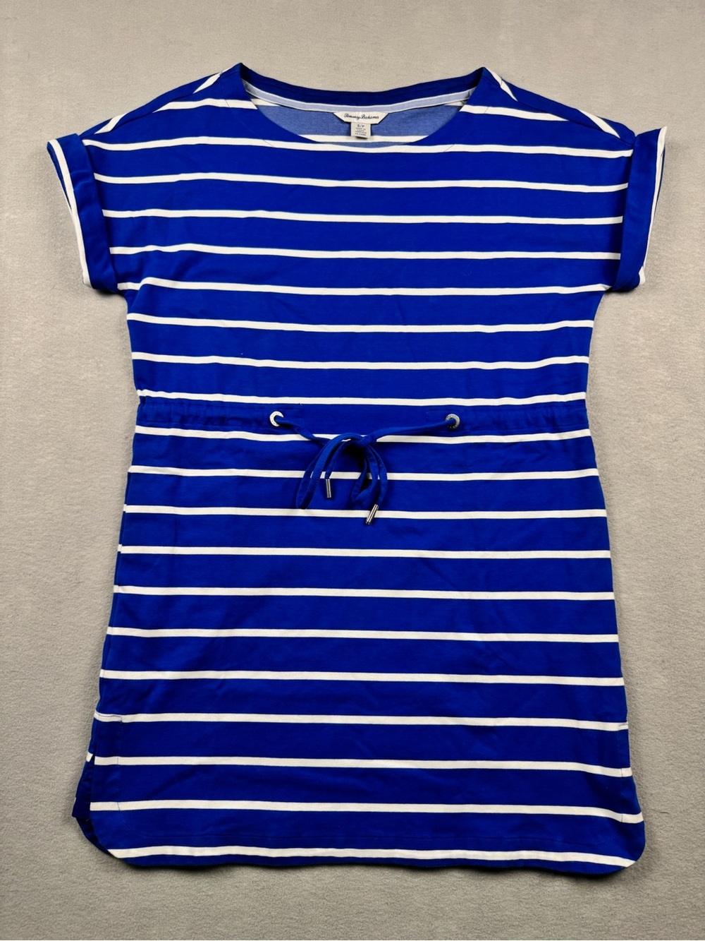 Tommy Bahama Tie Waist Dress Striped Old Royal Blue White Womens Small